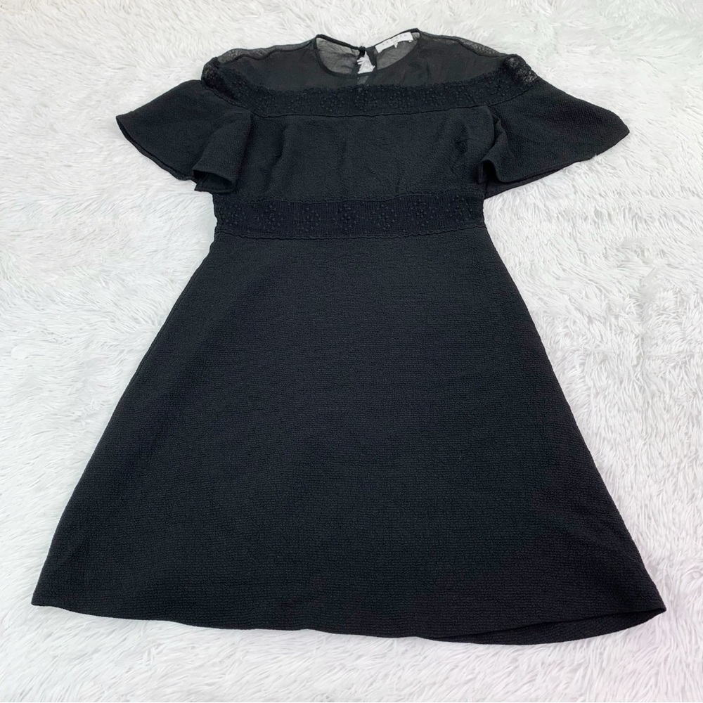 Sandro Black lace ruffle mini dress short sleeve fit and flare